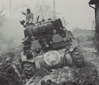 A Sherman tank bogged down.